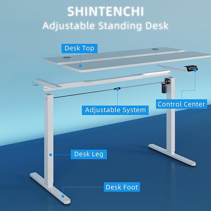 Shintenchi Standing Desk Height Adjustable Electric Sit Stand up Desk Ergonomic Rising Computer Table 40x24 Inch Modern Lift Gaming Desk Workstation for Home Office White
