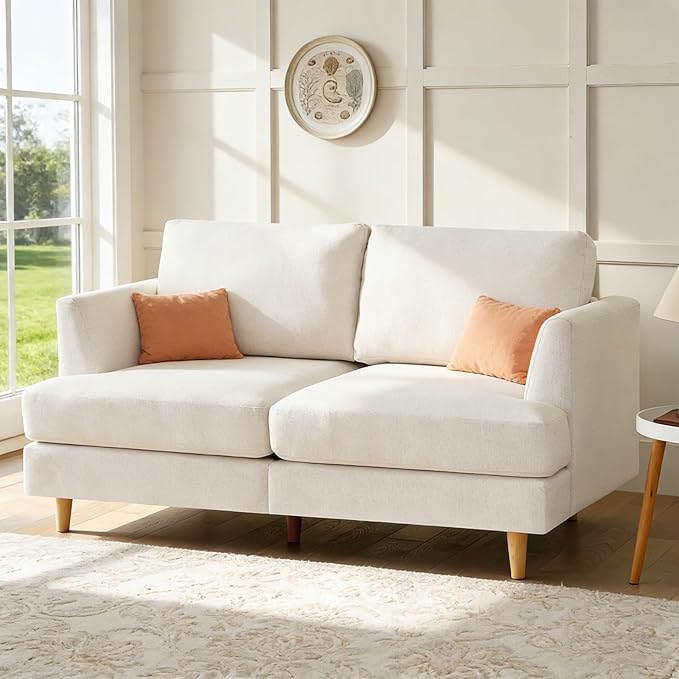 Loveseat Sofa 56 Small Couches for Small Spaces Love Seat with 2-Seat Upholstered Cushion Mid Century Modern Sofa Couches for Living Room Deep Couch for Bedroom Apartment Beige