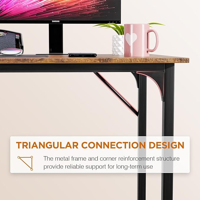 32 inch Small Computer Desk for Small Spaces Wood Desk Office Desk Writing Desk with Metal Frame &amp Adjustable Feet Modern Simple Computer Table PC Desk for Bedroom Home Office Brown Desk