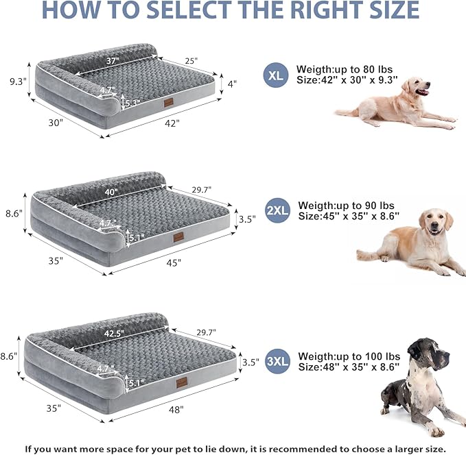 BFPETHOME Orthopedic Dog Beds for Extra Large Dogs Waterproof Sofa XXL Pet Bed with Sides Non-Slip Bottom and Egg-Crate Foam Big Dog Couch Bed with Washable Removable CoverPet Bed for Large Dogs