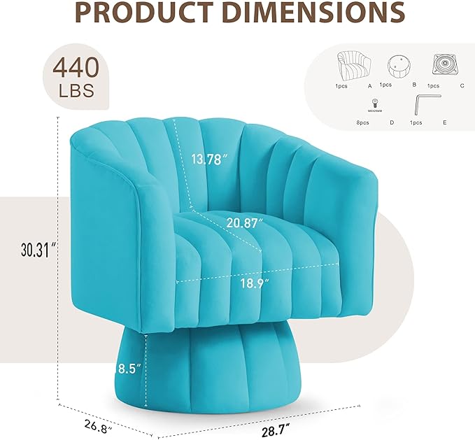 YSICK Swivel Accent Chair360°Swivel Barrel Chairs Mid-Century Chair with Wide Upholstered Modern Velvet Fabric Round Armchair for Living Room Lounge Bedroom