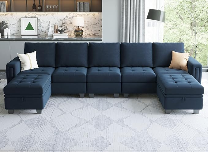 Belffin Velvet Armrest Module for Modular Sectional Sofa Couch Side Armrest for Sectional Modular Couch (Blue Ottoman Module)