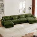 166 Large Sectional Couches for Living Room Cloud Modern Modular Deep Seat Sofa Set Comfy Couches with 2 Ottomans Velvet Fluffy 4 Seater Sofas for Bedroom Apartment U Shaped Olive