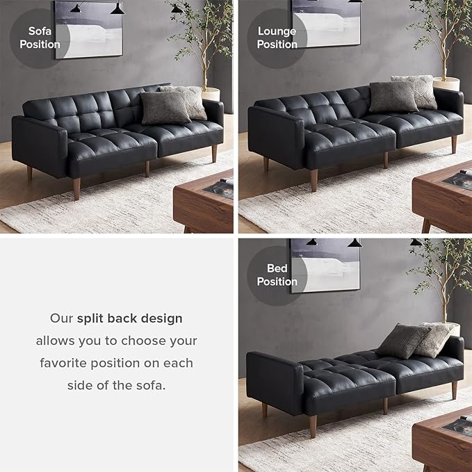 mopio 76.4 Futon Sofa Bed Couch Loveseat Sleeper Sofa Mid Century Modern Futon Couch Sofa Cama Couches for Living Room (Aaron PU Midnight Black)