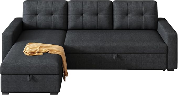 L-Shape Reversible Sectional Sleeper Sofa Bed 4 in 1 Pull Out Couch with Storage Chaise &amp Removable Back CushionsConvertible Sleeper Corner Couch Pull-Out Sofa Bed for Living RoomOffice