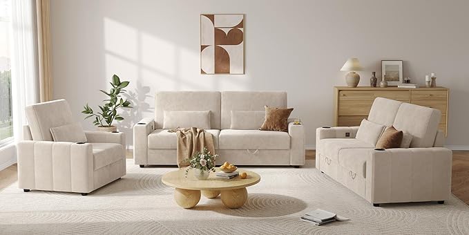 75 Inch Loveseat Sofa Velvet Fabric Couch with Storage Cup Holder Charging Ports Heightened Backrests Removable Cover Modern Comfy Couches Easy Assembly for Small Spaces Apartment