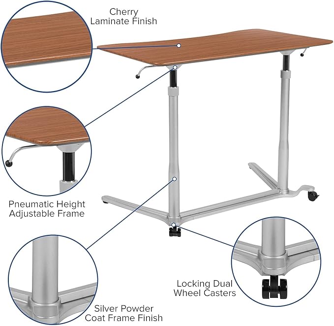Flash Furniture Merritt Sit-Down Stand-Up Cherry Computer Ergonomic Desk with 37.375W Top (Adjustable Range 29 - 40.75)