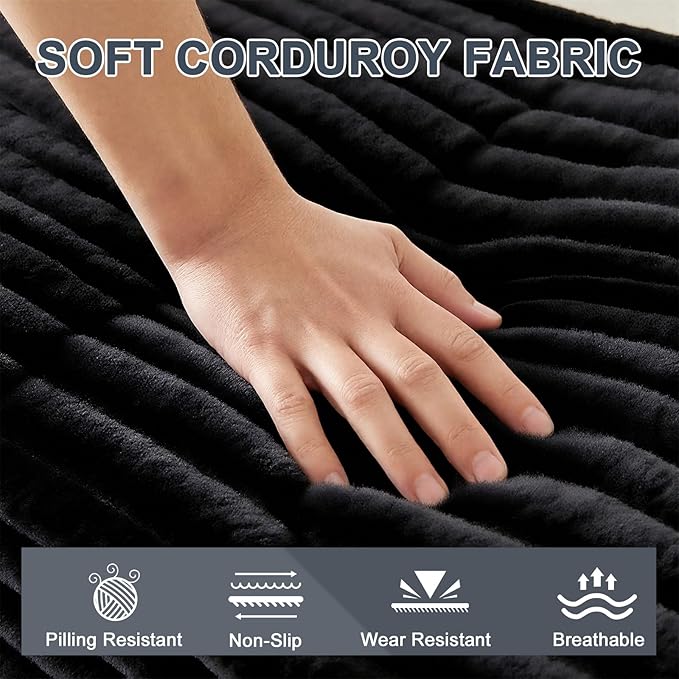 108 Boneless Couch L-Right Shape Sofa Couch with Chaise High-Resilience Memory Foam Corduroy Cloud Sectional Couches for Living Room Offices &amp Leisure Areas No Assembly Required Black