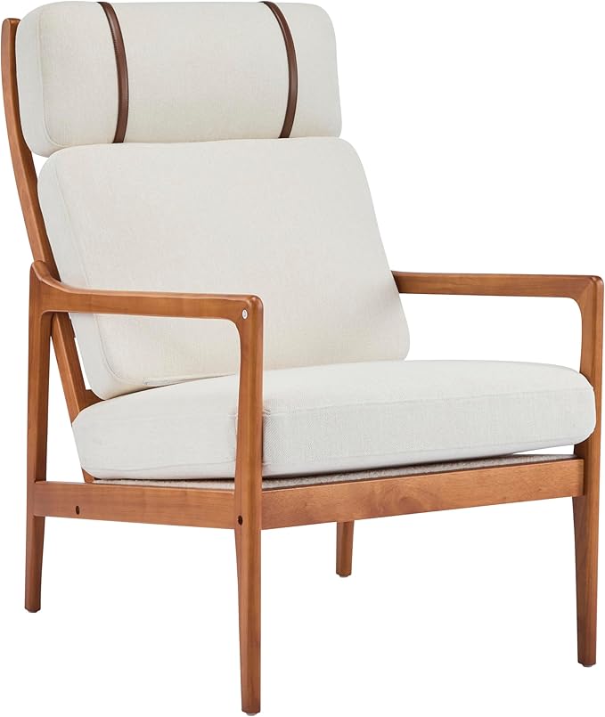 Christopher Knight Home Nadine Wooden Club Chair Upholstered Accent Chair Cushions Support Armchair Comfy Lounge Single Reading Sofa Solid Wood Frame Armchair for Living Room Home Beige+Teak