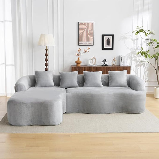 KEIKI 104.7 Cloud Sofa L-Shape Sectional Sofa with Curved Chaise Futon Sofa Couch Folding Mattress for Living Room Guest BedroomNo Assembly Required Light Gray