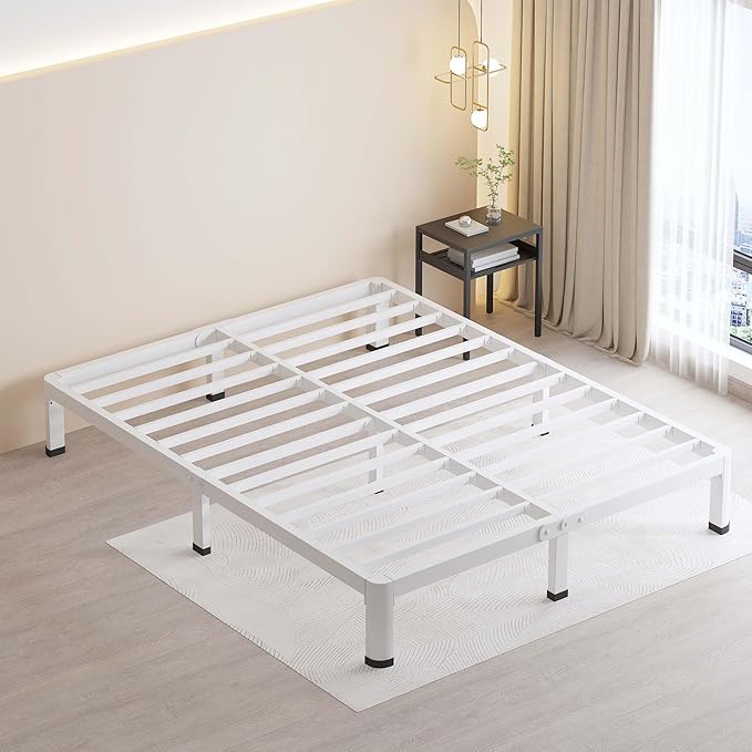 MAF 7 Inch King Metal Platform Bed Frame White with Round Corner Legs Mattress Slide Stopper 3000 LBS Heavy Duty Steel Slats Support Noise Free No Box Spring Needed Easy Assembly