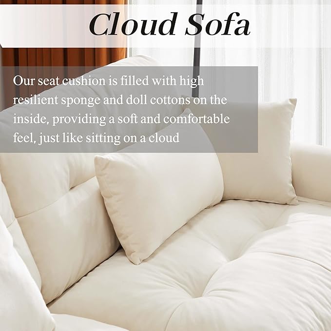 94 Modular Sectional SofaVelvet Upholstered Couches for Living Room3 Seater Beige Sofa Couch with Movable OttomanBig Comfy Loveseat Sofa with Deep Seats for Living RoomApartmentBedroom