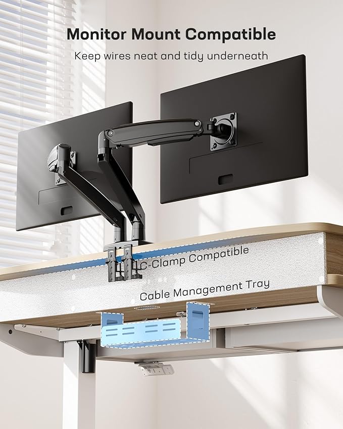 HUANUO 48 x 30 inch Electric Standing Desk with 4 Drawers Adjustable Height Sit Stand Home Office Desk with Two Tiers Ergonomic Adjustable Stand up Desk C-Clamp Monitor Mount Compatible Natural