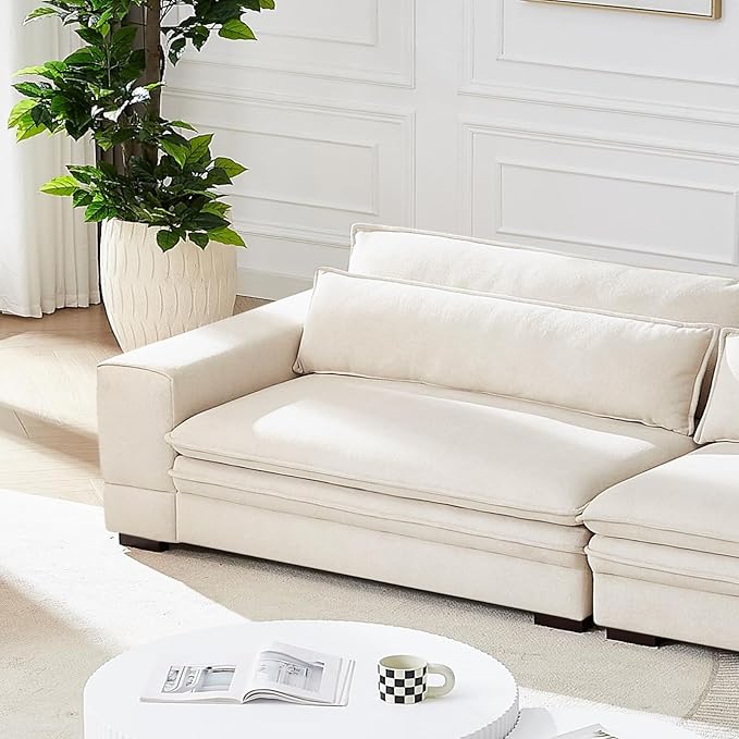 KEVINSPACE 104.72 Sofa Couch Mid Century Modern Sofa 3 Seater Sofa for Living Room Deep Seat Sofas Furniture Comfy Couches with 2 Pillows Comfy Cushion for Bedroom Apartment Office Beige