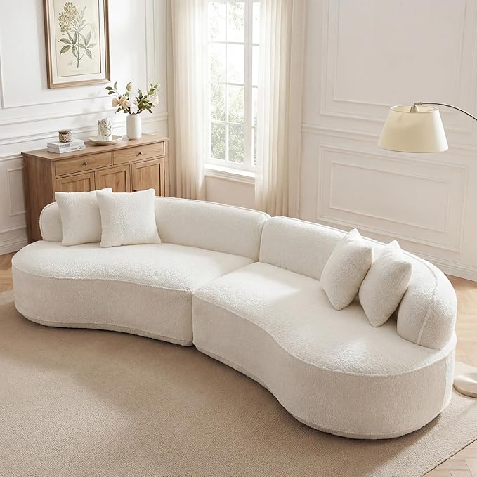 114 Modular Curved Cloud Couch Oversized Sectional Sofa for Living Room Modern Boneless 4-Seater Luxury Plush Boucle with Deep Seat Ideal for Living Room Office Apartment No Assembly White
