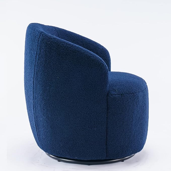 Teddy Boucle Swivel Accent Round Barrel Chair Upholstered Armchair Indoor 360° Swivel Lounge Chair Leisure Chair Small Side Reading Chairs for Club Living Room Hotel Bedroom (Dark Blue)