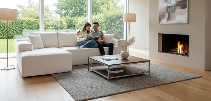 Ridge 2-Piece Convertible Corduroy L-Shaped Sofa in a Box with Pillows 3-Seater Modular Sectional Couch Compressed Living Room Furniture Beige (Left Facing)