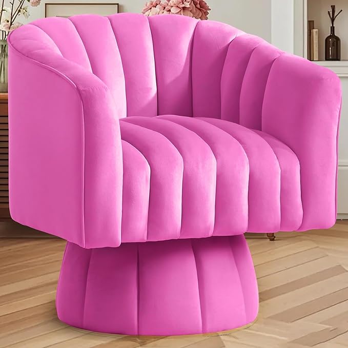 YSICK Swivel Accent Chair 360°Swivel Barrel Chair Modern Ottoman with Velvet Fabric Mid-Century Ottoman with Wide Upholstered Round Armchair for Living Room Lounge BedroomRosepink