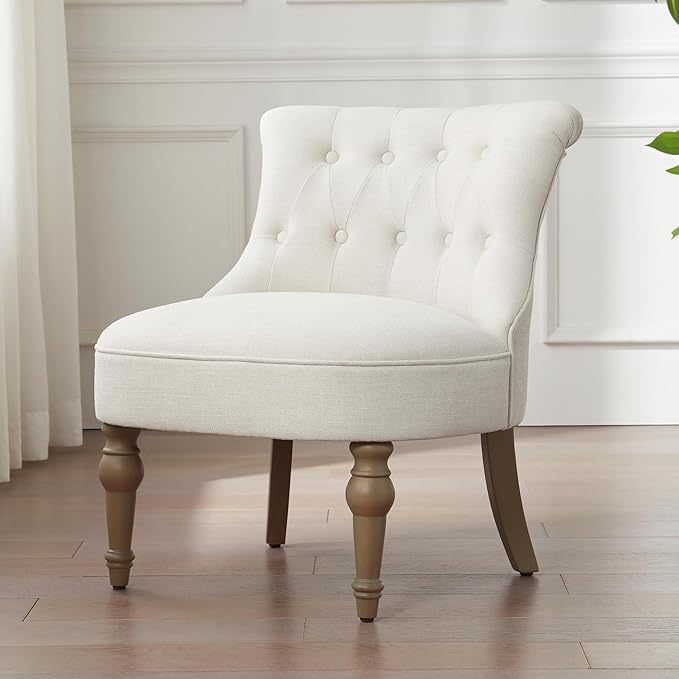 Living Room Chairs Armless Accent Chair Comfy Tufted Bedroom Chair Upholstered Chair with Wooden Legs for Reading Room Reception Apartments and Dormitories (Beige)