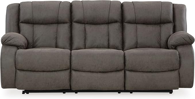 Signature Design by Ashley First Base Contemporary Faux Leather Manual Reclining Sofa Gray