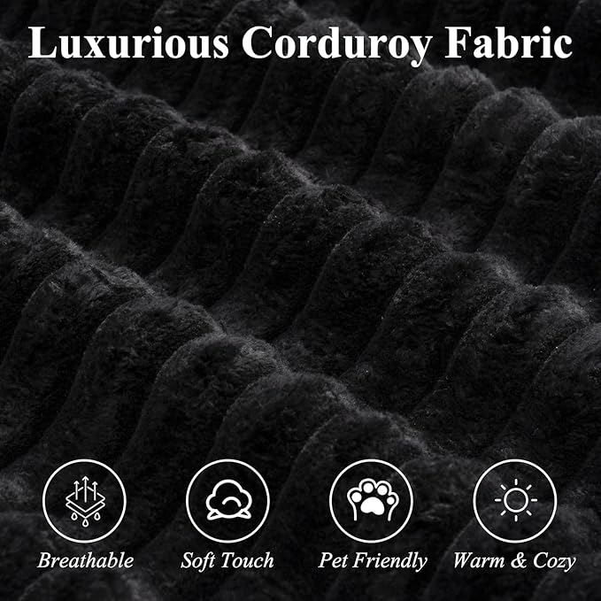 FUFU&ampGAGA 105.9” Modular Sectional Sofa with Chaise L-Shape Corduroy Cloud Couch with Pillows Modern Boneless Sofa for Living Room Apartment No Assembly Required Black 105.9”W x 68.9”D x 26.4