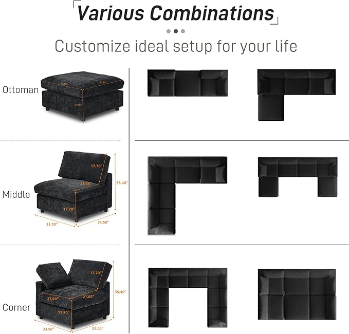 WJShome Cloud Sectional Couches for Living Room67 Convertible Love Seat 2 Seater Modular Sectional SofaDeep Seater Furniture SetsBlack