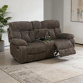 Manual Recliner Sofa for 2 SeatsFlanne Reclining Living Room CouchDouble Recliner Loveseat with Storage Console and Cup Holders for House/Office/Loft/RV(Brown Flanne2 Seats)