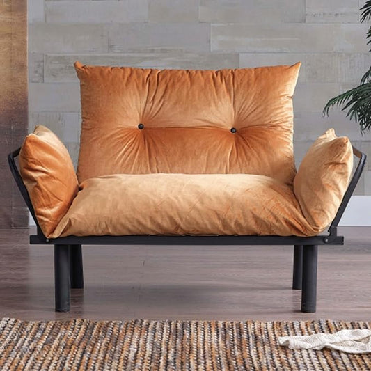 49 Mini Couch with Mattress Included Small Loveseat Sofa Chair for Small Space Oversized Accent Chair and a Half Metal Frame (Mustard)