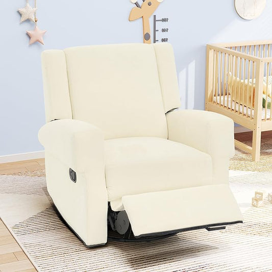 Christopher Knight Home Hayezi 360° Swivel Rocker Recliner Sofa with Dual Reclining Positions Living Room Lounge Chair Chenille Fabric Recliner for Living Room Bedroom &amp Nursery White