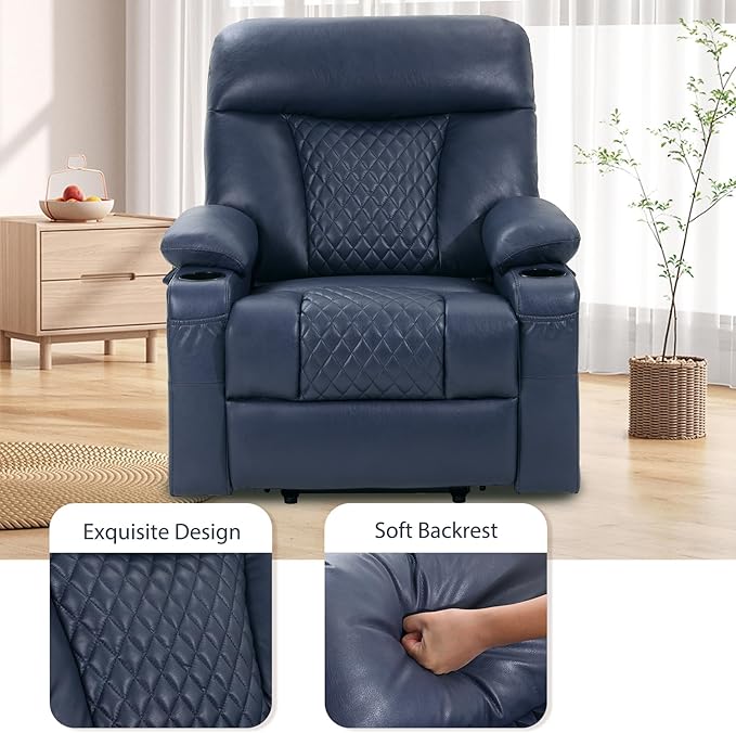 EONIX Small Power Lift Recliner Chair for Elderly with Heat and Massage 400lbs Heavy Duty Electric Recliner Chairs for Adults with Cup Holders and USB Charging Ports SLRY019020 Navy Blue