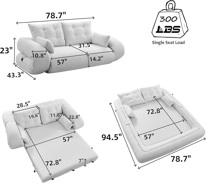 KEIKI 78.7 Foldable Human Dog Bed 3-in-1 Multi-Functional Sleeper Sofa Bed Teddy Fabric Foam-Filled Convertible Floor Couch for Living Room Guest Room Playroom Green