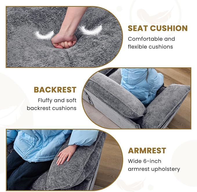 83 Cloud Loveseat Sofa Modern Down Comfy for Living Room Loveseat Sofa with Chenille Fabric and Double Cushion Love Seat Deep Seat Oversized Seats with 2 Pillows for Bedroom Grey