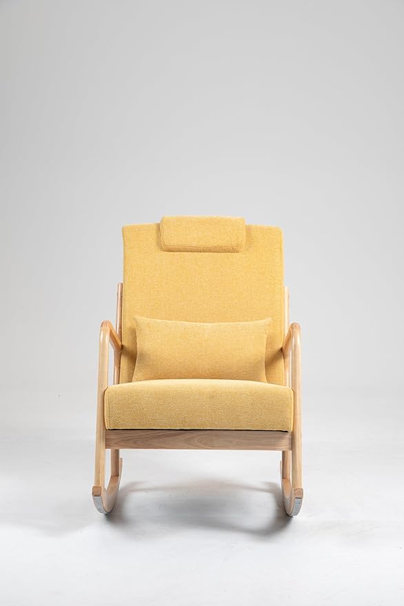 Rocking Chair Upholstered Fabric Rocking Armchair Indoor with High Backrest Glider Chairs and Lumbar Pillow for Living Room