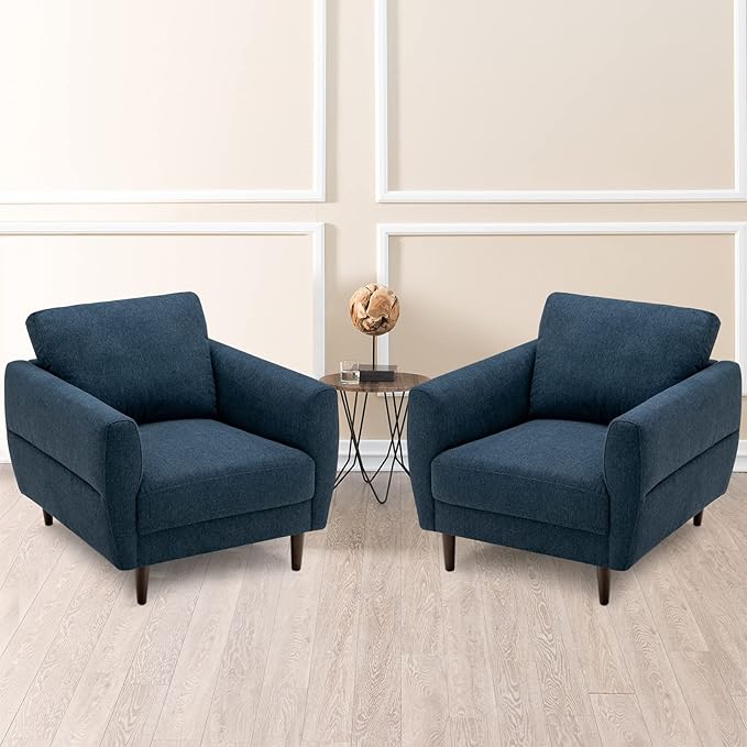 Giantex Sofa Chair Upholstered Mid-Century Modern Accent Chair with Solid Wood Frame for Living Room Small Spaces Bedroom Apartment Reception Room Blue