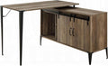 Rustic Oak Computer Writing Work Study Desk with Sliding Barn Door Office Table for Study and Home Office