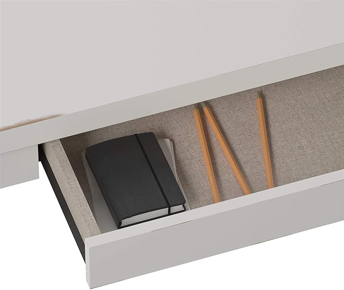 Computer Desk White MDF Modern Writing Desk with Storage Drawer Rectangular 47.5x23.5x30 Inch Home Office Workstation