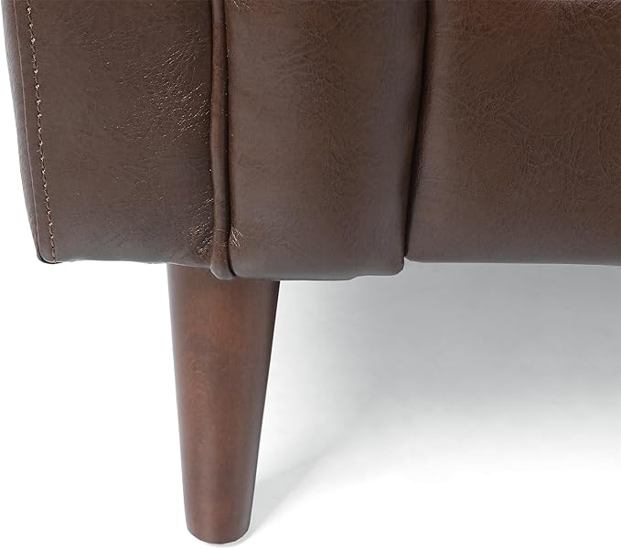 Dark Brown Loveseat Sofa PU Leather Tub Chair with Button-Tufted Stitch Contemporary Two-Seater Couch with Birch Wood Legs for Living Room