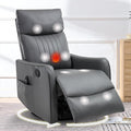 cinkehome Heated Massage Swivel Rocker Recliner Chair for Nursery - Small Space Reclining Chair with Lumbar Support 360° Swivel &amp Gentle Rocking Ergonomic High Back Faux Leather Gray