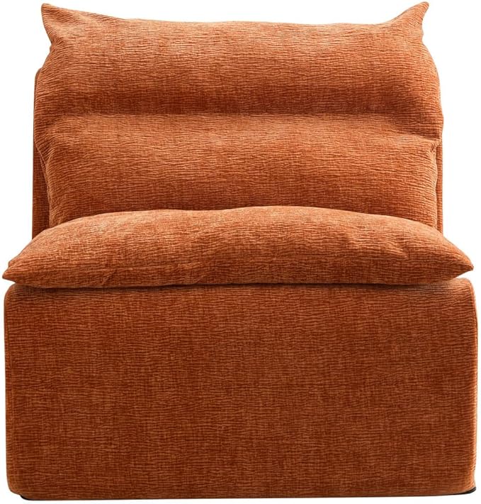 Accent Armless Chair Lazy Floor Seating Single Chair Sofa Lounger Leisure Accent Single Couch with Backrest for Living Room Bedroom Office Single Seat Orange