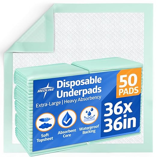 Medline Super Absorbent Underpad 36 x 36 50 Count Extra Large Disposable Incontinence Pads Protective Bed Pads Chucks For Kids Adults Elderly Furniture &amp Surface Protection Pee Pad