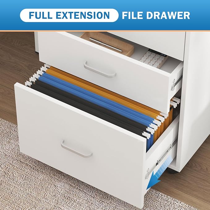 Need 3 Drawer Wood Mobile File Cabinet with LockRolling Filing Cabinet for Letter/A4 Size for Home OfficeWhite10CZLXFC04WT-ND-XIN