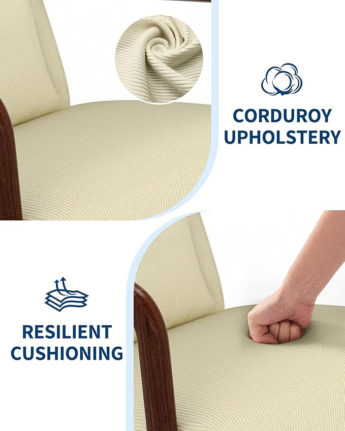 Garvee Mid-Century Modern Accent Chair Fine Wale Corduroy Upholstery Solid Wood Armchair with Removable Lumbar Pillow Sturdy Reading Chair for Living Room Bedroom Guest Room Easy Assembly Beige