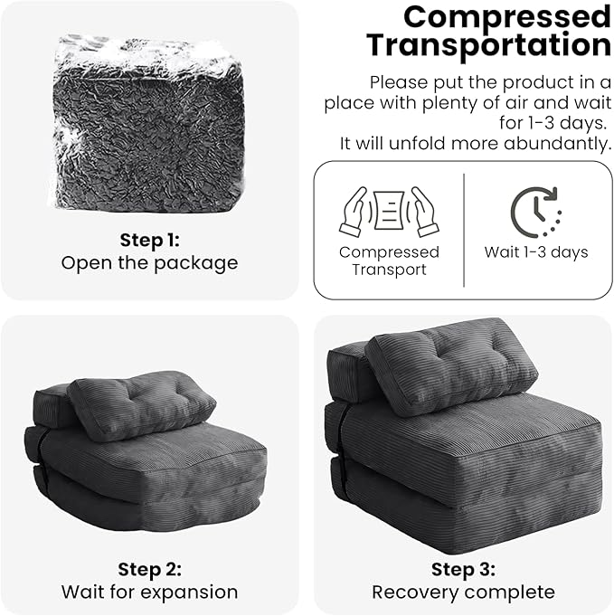 tantohom Folding Sofa Bed Convertible Sleeper Chair with Pillow Foldable Mattress with Back SupportSpace-Saving Sofa for Living RoomBedroom (Dark Gray)