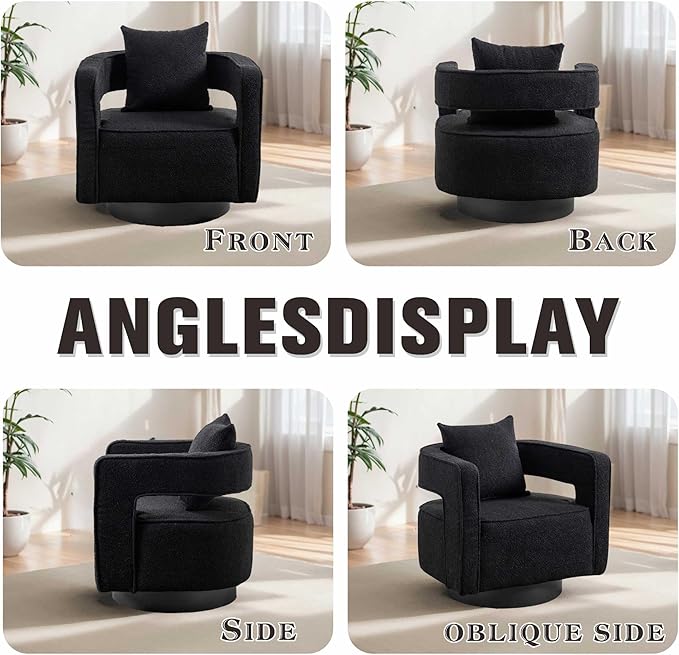 Mlmh &amp Kngwa 29 W Swivel Accent Barrel Chair Upholstered Boucle Round Arm Chair for Living Room BedroomBlack