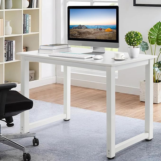 43.3 White Office Desk Executive Office Desk Modern Work Desk Farmhouse Writing Table Computer Desk for HomeHome Office Desks Modern Compact Study Writing Table Workstation 110 x 60 x 75CM