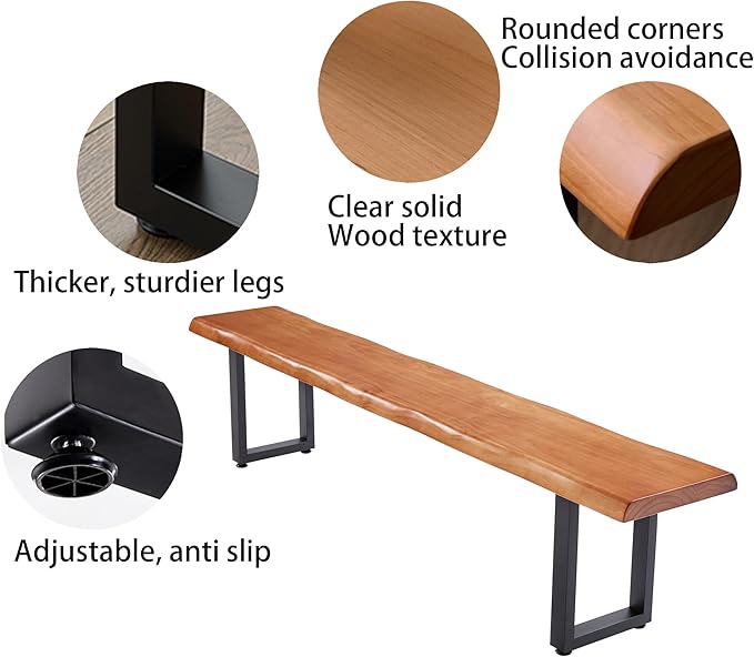 Stylish Brown Wooden Long Bench with Sturdy Metal Legs – Versatile Seating for Office Restaurant Living Room and Meeting Room(Brown Bench 55.12in)