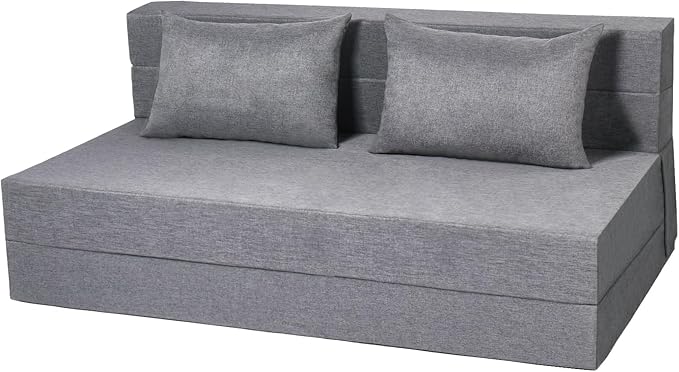 Folding Sofa Bed Foldable Bed Sleeper Chair with Removable Washable Cover Convertible Fold Out Couch with Pillow Futon Couch for Living Room Dorm Guest Room Queen Size Light Grey