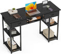 47 Inch Computer Desk with 2 Drawers Home Office Desk with Wooden Shelves Study Writing PC Table for Small Spaces Bedroom Dorm or Living Room Black