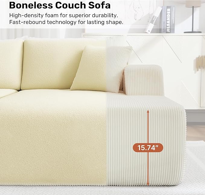 Modular Sectional Sofa81.4 Boneless Sofa for Living RoomLoveseat Sofa Deep Seat Cloud CouchesCorduroy Upholstered Corner Sofa CouchNo Assembly RequiredBeige