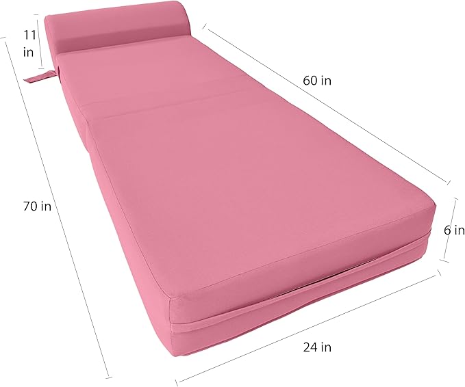 D&ampD Futon Furniture Sleeper Chair Folding Bed Studio Sofa Guest Folded Mattress High Density Foam (70 x 24 x 6 Pink)